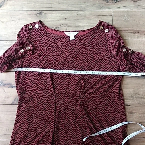 NWOT Liz Claiborne Dark Orange With Black Prints 3/4 Sleeves Tunic Top. Size S - Picture 16 of 17